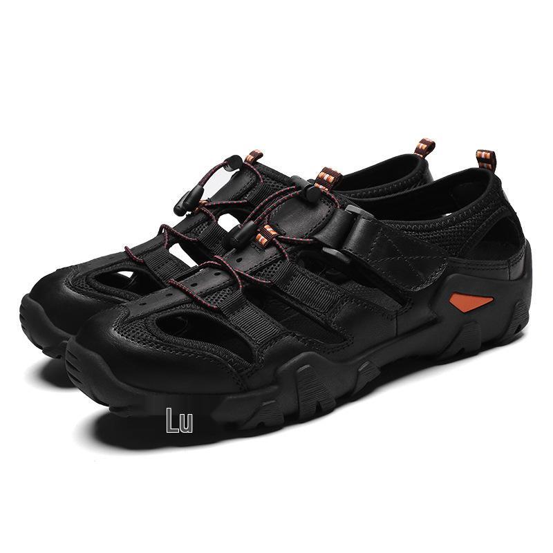 Men's Outdoor Breathable Closed-Toe Leather Sandals - Comfortable, Large Size, Cross-Border Summer Beach Shoes