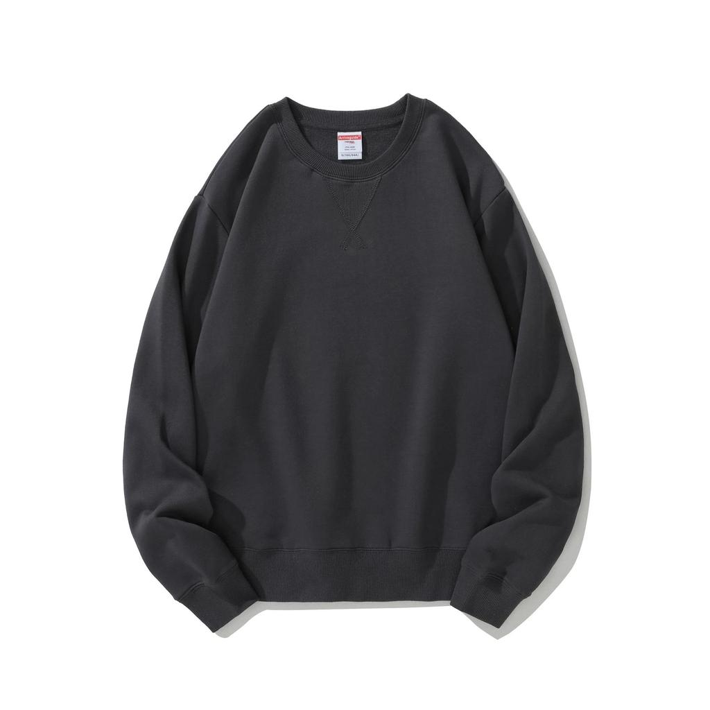 Herren Frühling und Herbst 380g Übergröße Rundhals Locker Langarm Pullover Einfarbiges Sweatshirt