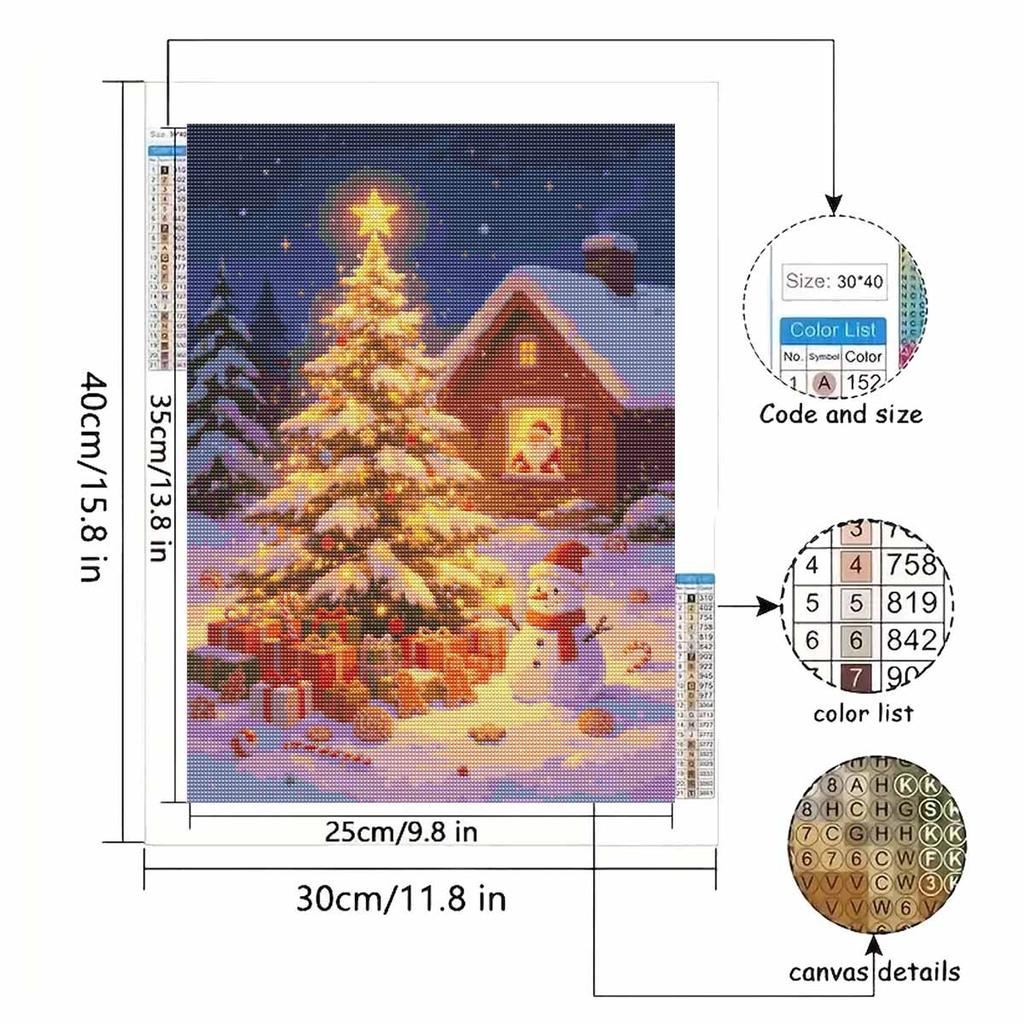 Christmas Diamond Painting Kit Snowy Winter Forest Tree Cabin Snowman Handmade Home Entertainment Decorative Painting