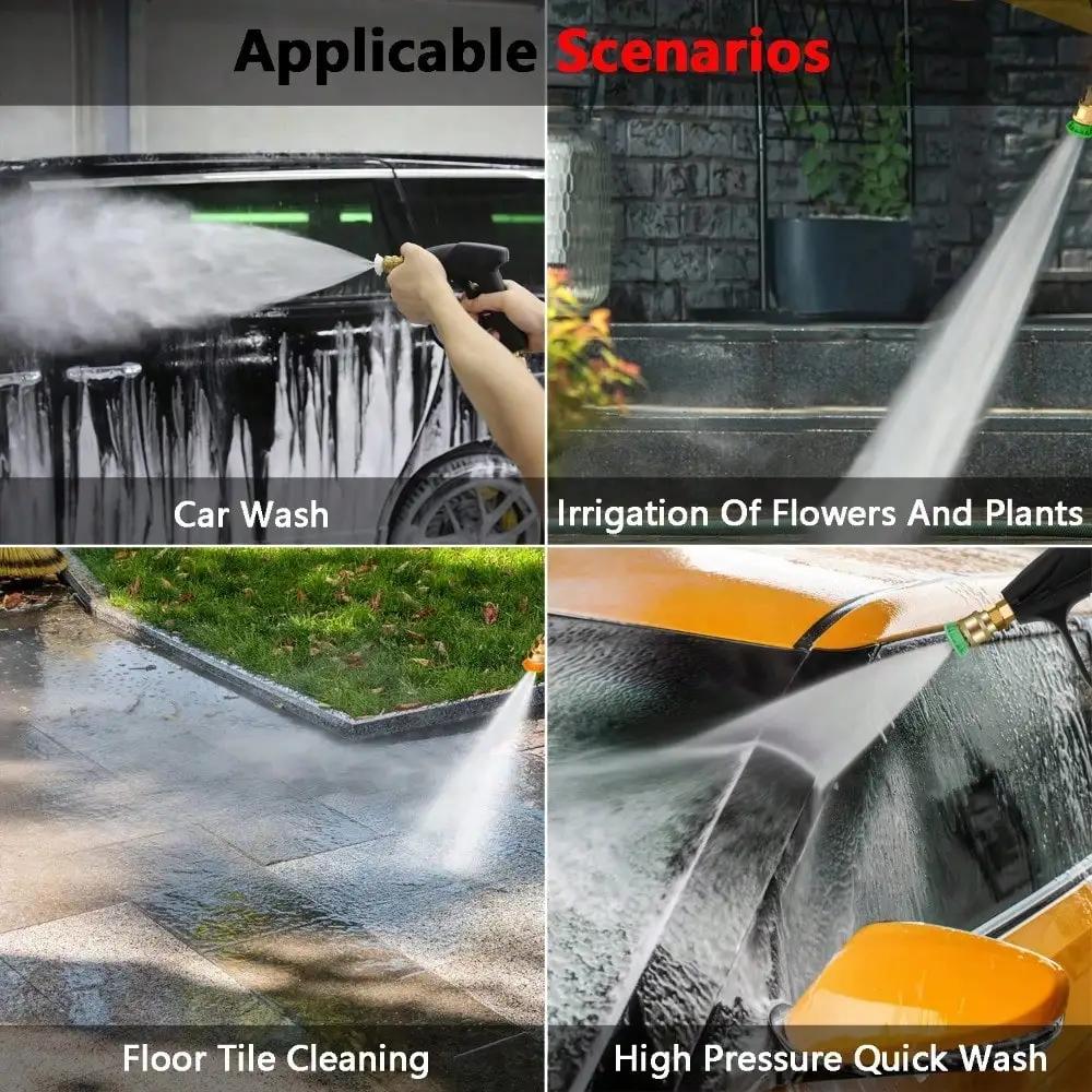 High-Pressure Fan-Shaped Car Wash Water Gun – Aluminum Core, Quick Connect, 5-Color Nozzle, for Car Cleaning