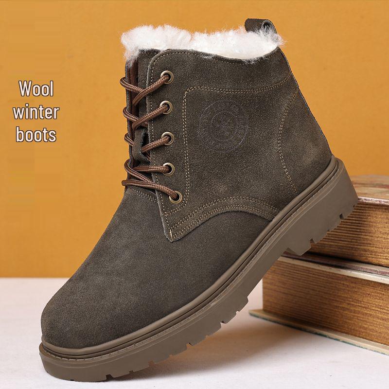 

Northeast Men s Cowhide Wool Snow Boots - Winter Non-Slip, Fleece-Lined, Thick Leather & Fur Size 43