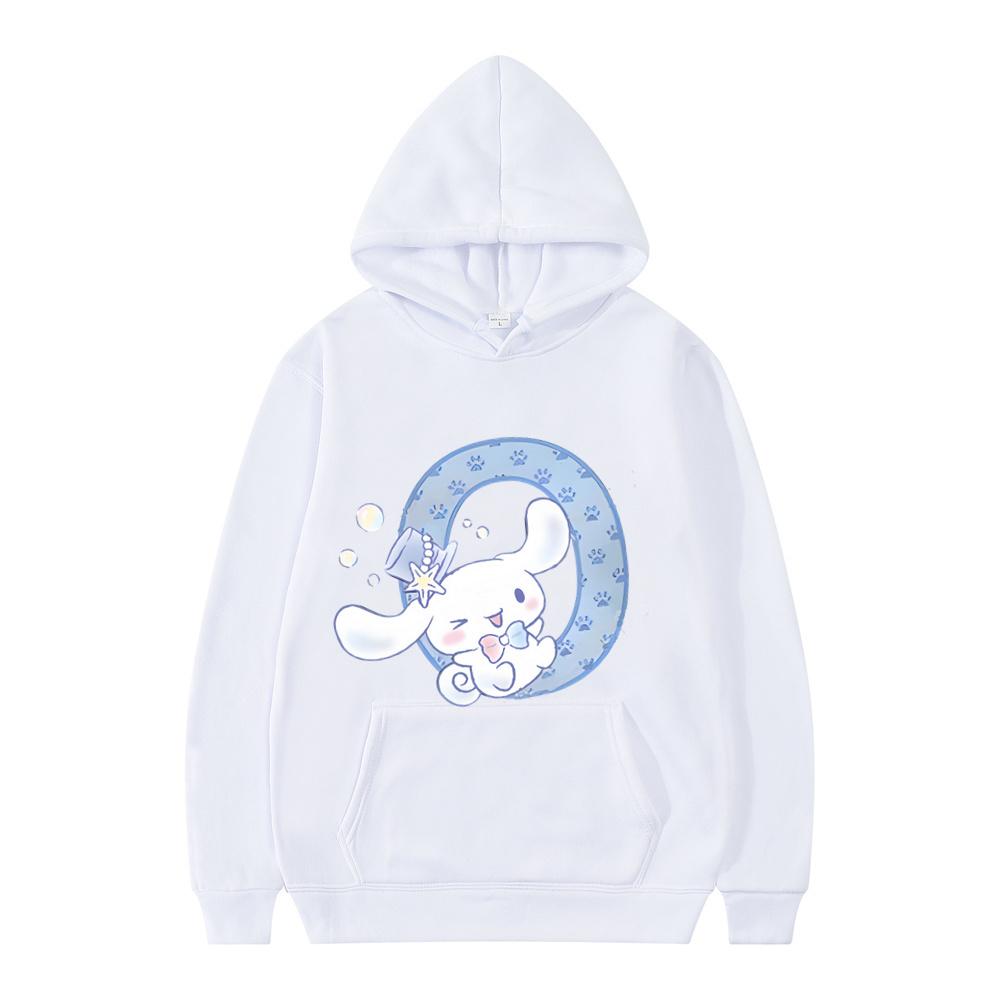 New Sanrio Cinnamoroll Woman and Men White Hoodies Letter A B C D Sweatshirts Clothes Kawaii Pullover Anime Cartoons Casual Tops