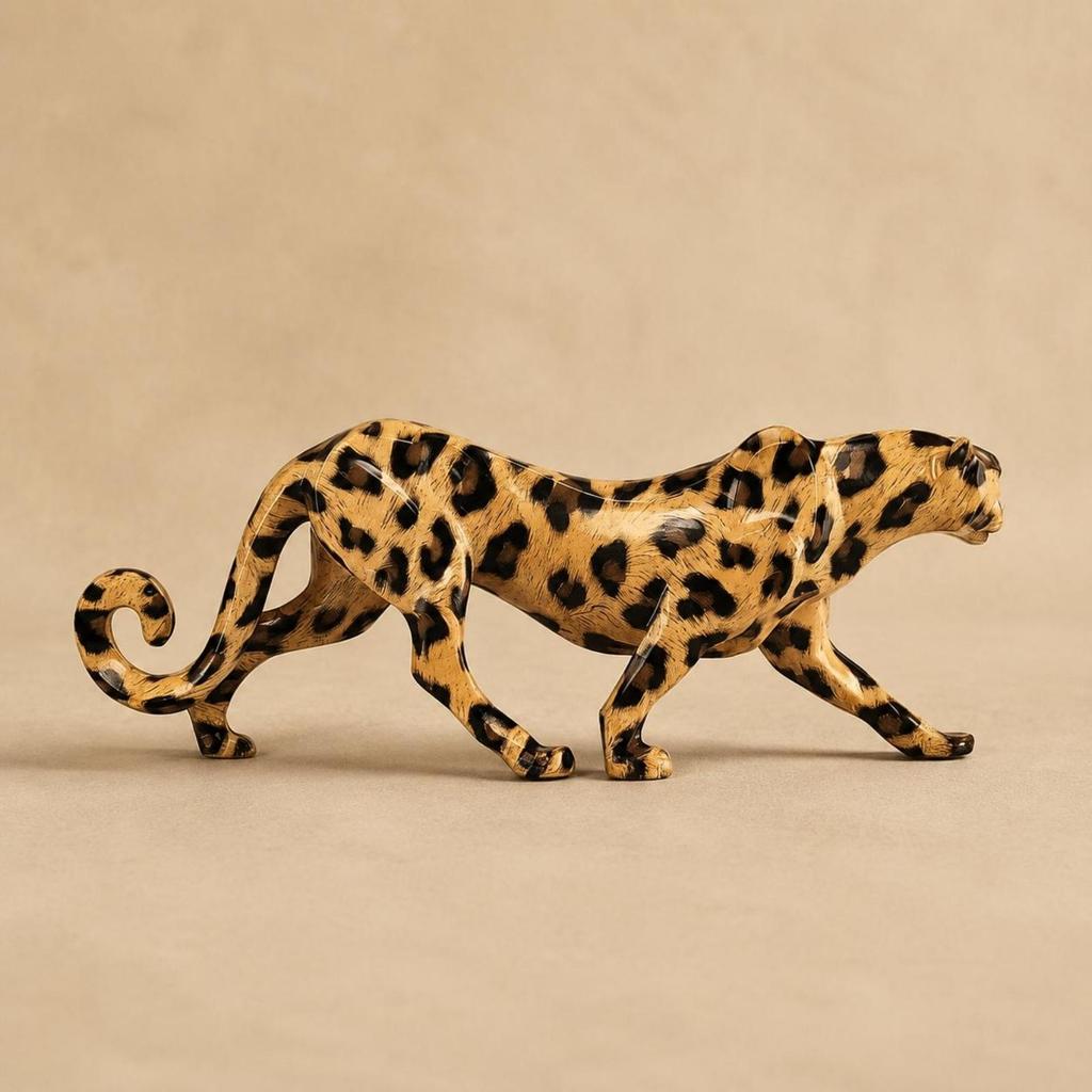 Decorative Leopard Figurine Handmanually Colored Feline Statue Textured Finish Animal