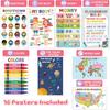 16 Educational Posters for Toddlers, Laminated Classroom Learning Posters, Kindergarten Classroom Must Haves, Preschool Homeschool Supplier Materials