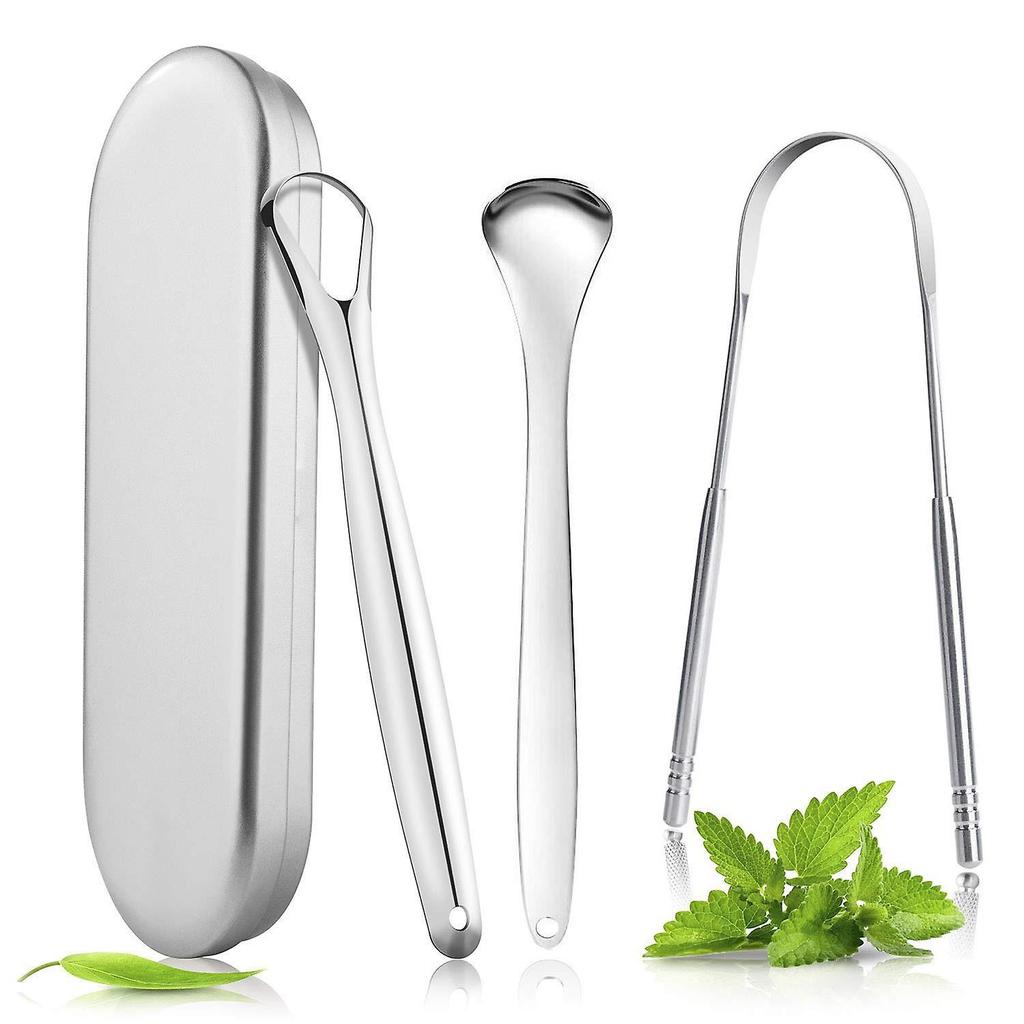Fresh Breath Oral Care Scraper to Prevent Halitosis 3 Pcs/Set Stainless Steel Tongue Cleaner with Case