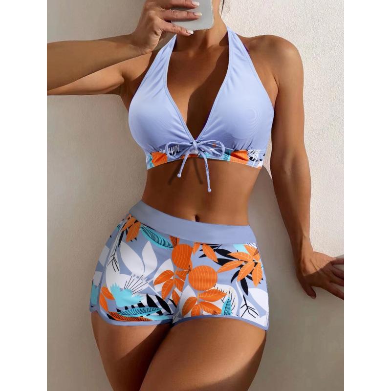 Women's Bikini Swimsuit Set Sexy High Waisted Beach Shorts Bow Tie Backless Underwear Tropical Style Beachwear for Swimming and Surfing