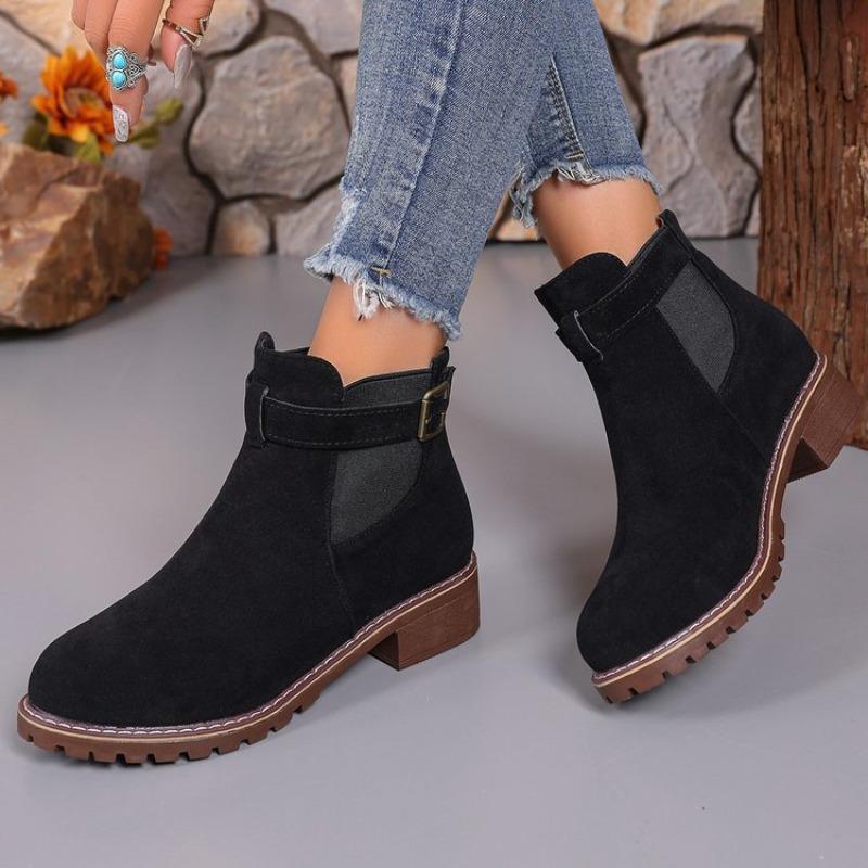 New Style of Plus-size Women's Boots, Low-heeled Square-heeled Ankle Boots, Stretchable Coupler Shoes, Women's Shoes