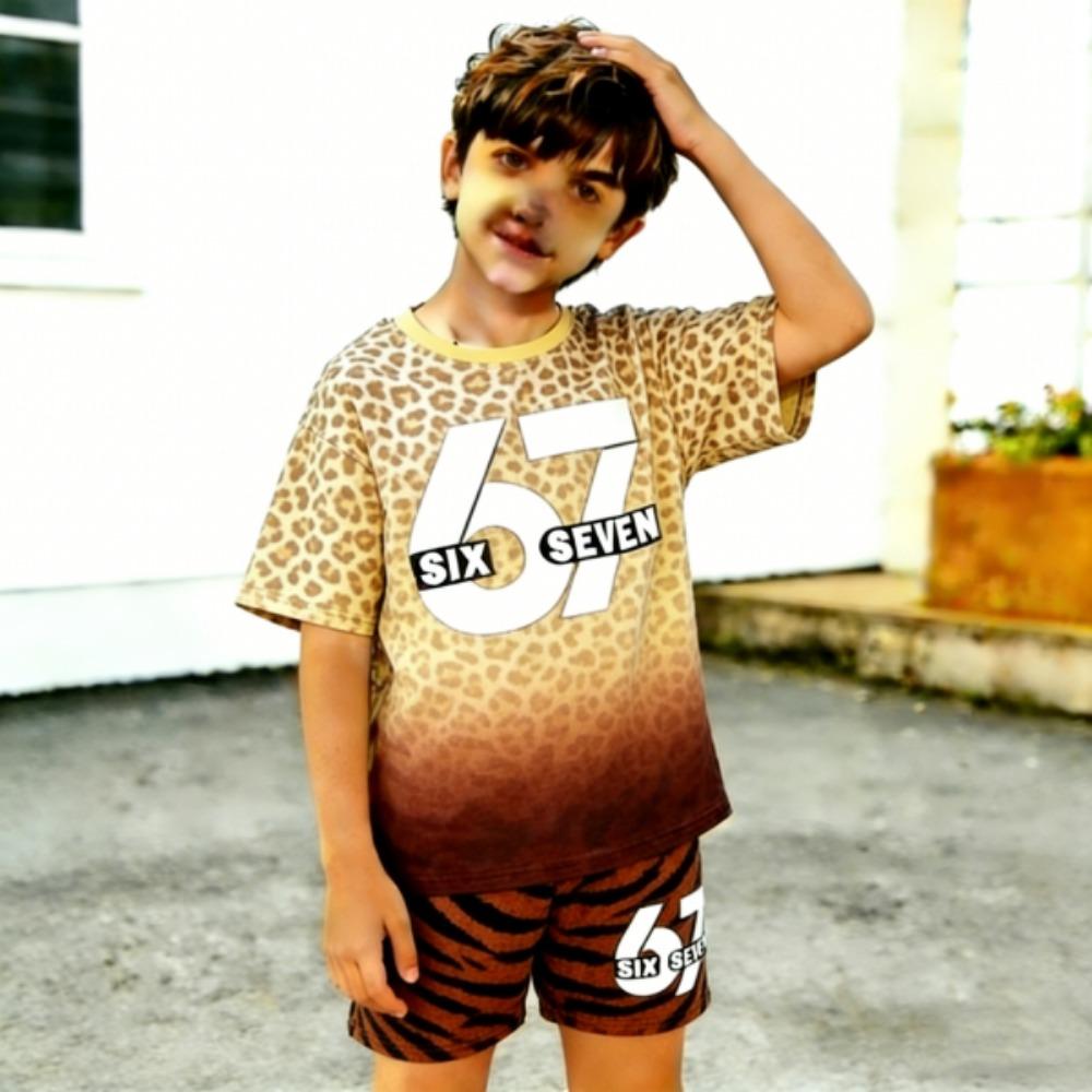 Modische Herrenkleidung Gradient Leopard 67 Bedrucktes Herren-T-Shirt und Shorts 2-teiliges Set Sommer Freizeit Outfit für Herren und Damen Oberteil