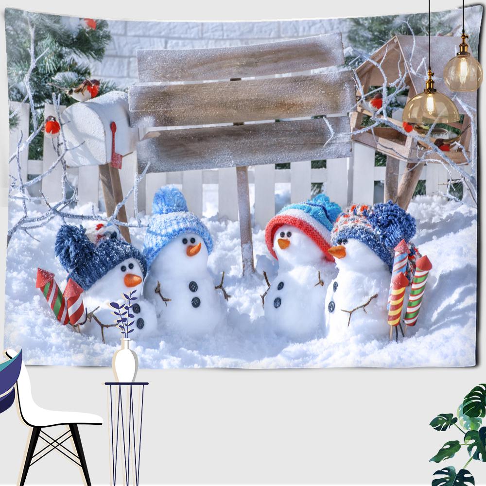 Christmas Little Snowman Tapestry Kawaii Wall Hanging Cute Scenery Anime Illustration Bedroom Living Room