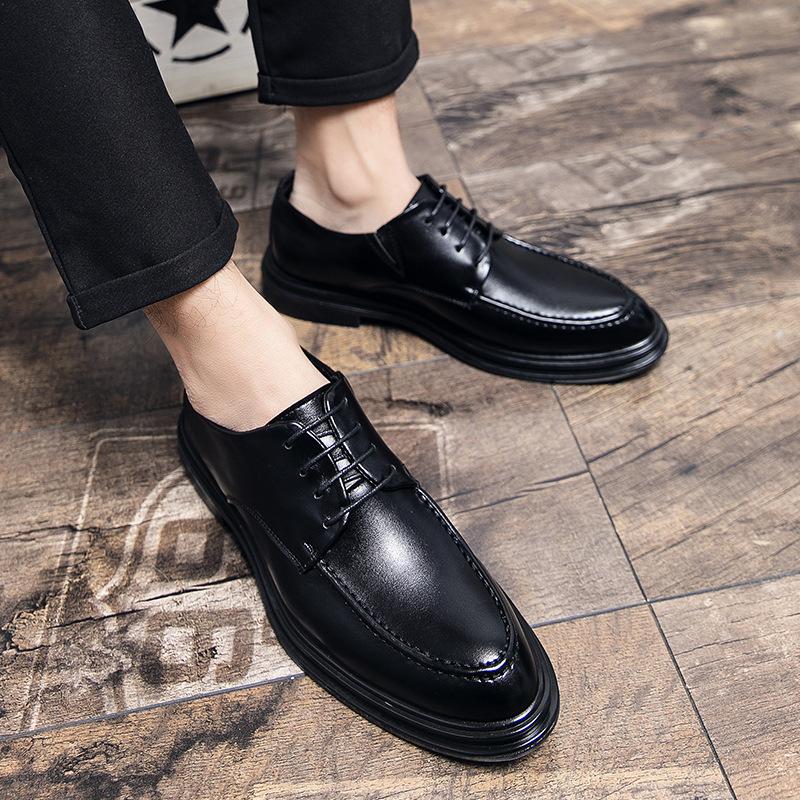 Summer and Autumn Business Casual Pointed Toe Men's Leather Shoes Tied Soft Leather Breathable Korean Version Height-enhancing Formal Leather Shoes