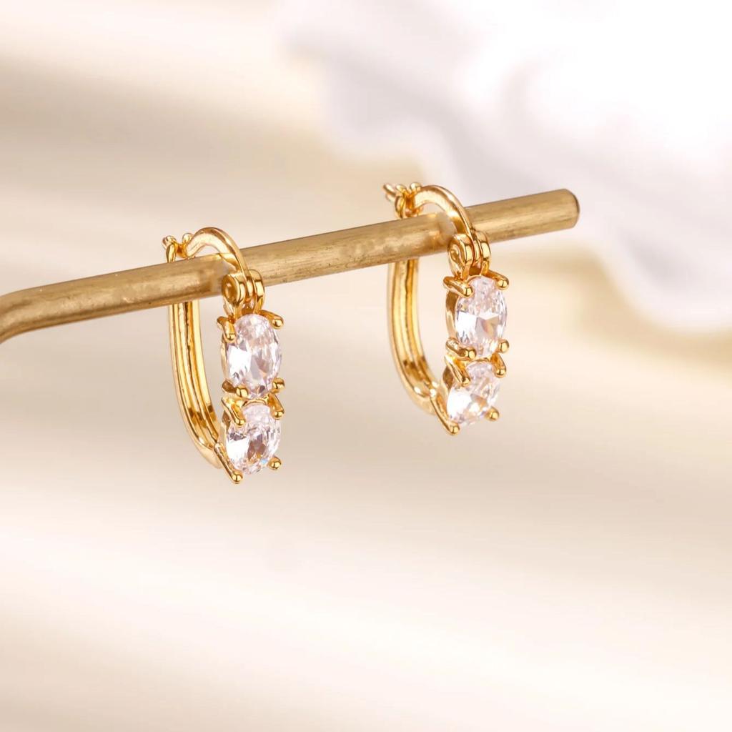 Cubic Zirconic Oval Earrings For Women Gold Color Stainless Steel Hoop Earrings Wedding Engagement Jewelry Gift pendientes mujer