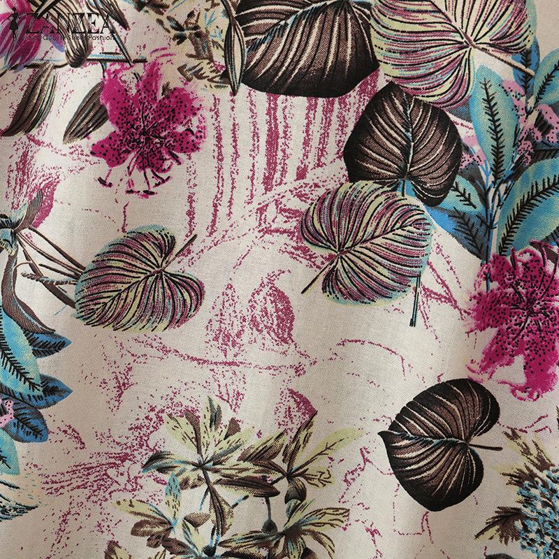 ZANZEA Women Casual Round Neck Summer Short Sleeve Print Cotton Dress