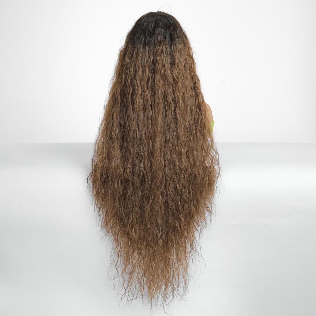 ALAN EATON Lace Front Super Long Brown Wavy Synthetic Wigs Curly Wig for Women Cosplay Daily Natural Use Hair Heat Resistant Fiber