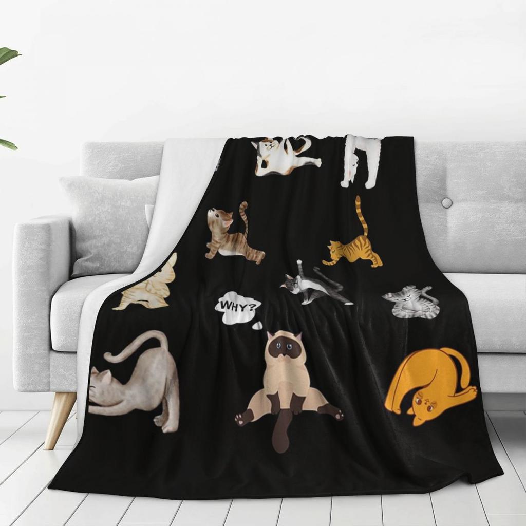 Yoga For Cats Blanket Soft Warm Flannel Throw Blanket Cover for Bed Living Room Picnic Travel Home Couch