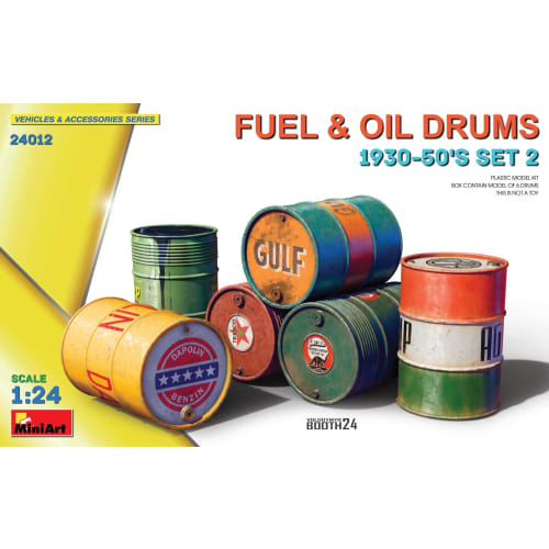 Miniart 1/24 Scale Fuel and Oil Drums 1930s-1950s Set of 2 Plastic Model Kits MA24012 (Scenery)
