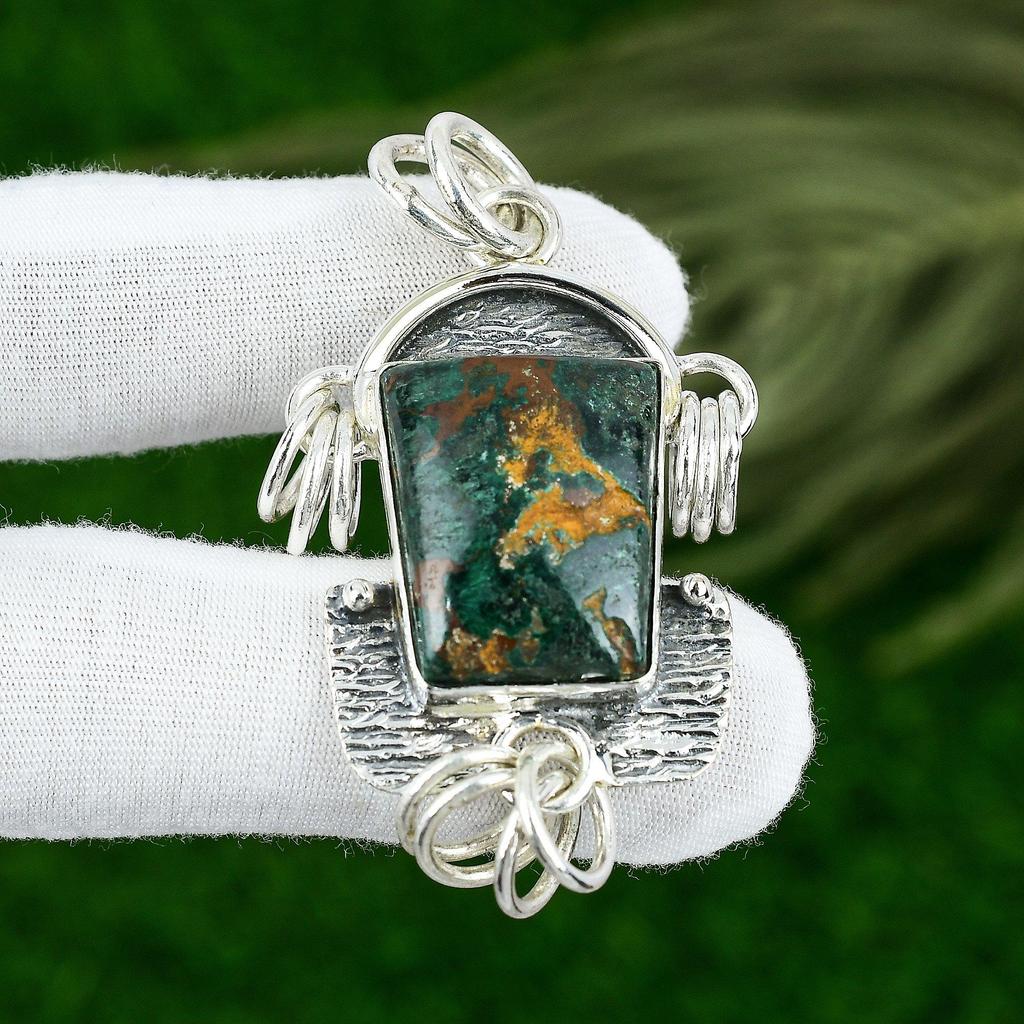 Birthday Gift For Her Natural Cuprite Chrysocolla Gemstone Pendant 925 Silver