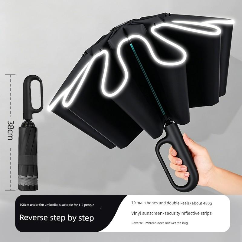 Children's Umbrella for Both Sunny and Rainy Weather, Anti-Rebound, Portable, Reverse Folding, Girls' Black Coating Sunshade, Fully Automatic Folding
