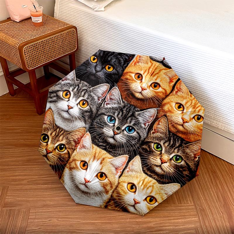 1 PC Automatic Folding Umbrella - Colorful Cat Pattern, Portable & Foldable Design with 8 Ribs, Christmas Birthday Gifts