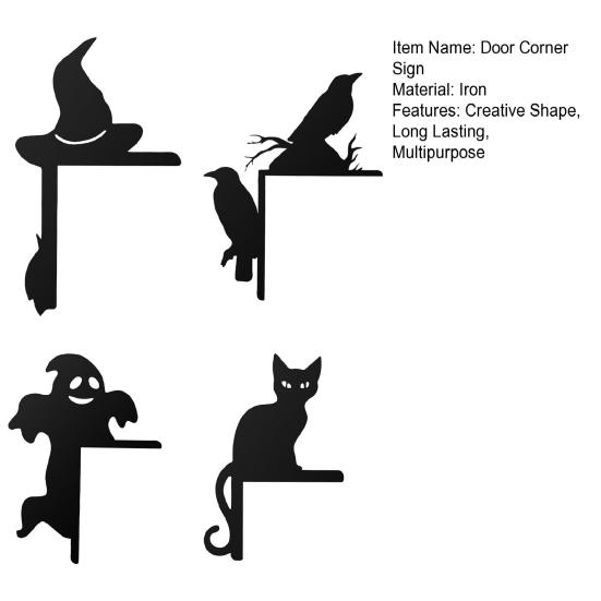 Halloween Door Corner Sign Decoration Easy Installation Door Frame Decor Ghost Black Cat Witch Hat Frame Topper Sign