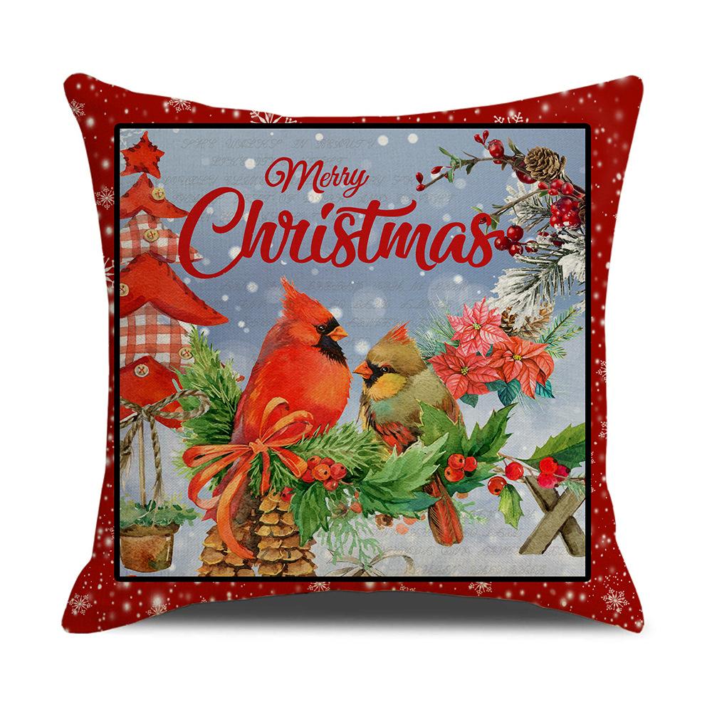 

Red Watercolor Christmas Cushion Linen Print Holiday Cartoon Cushion Home Products 45 * 45Cm (excluding pillow core)