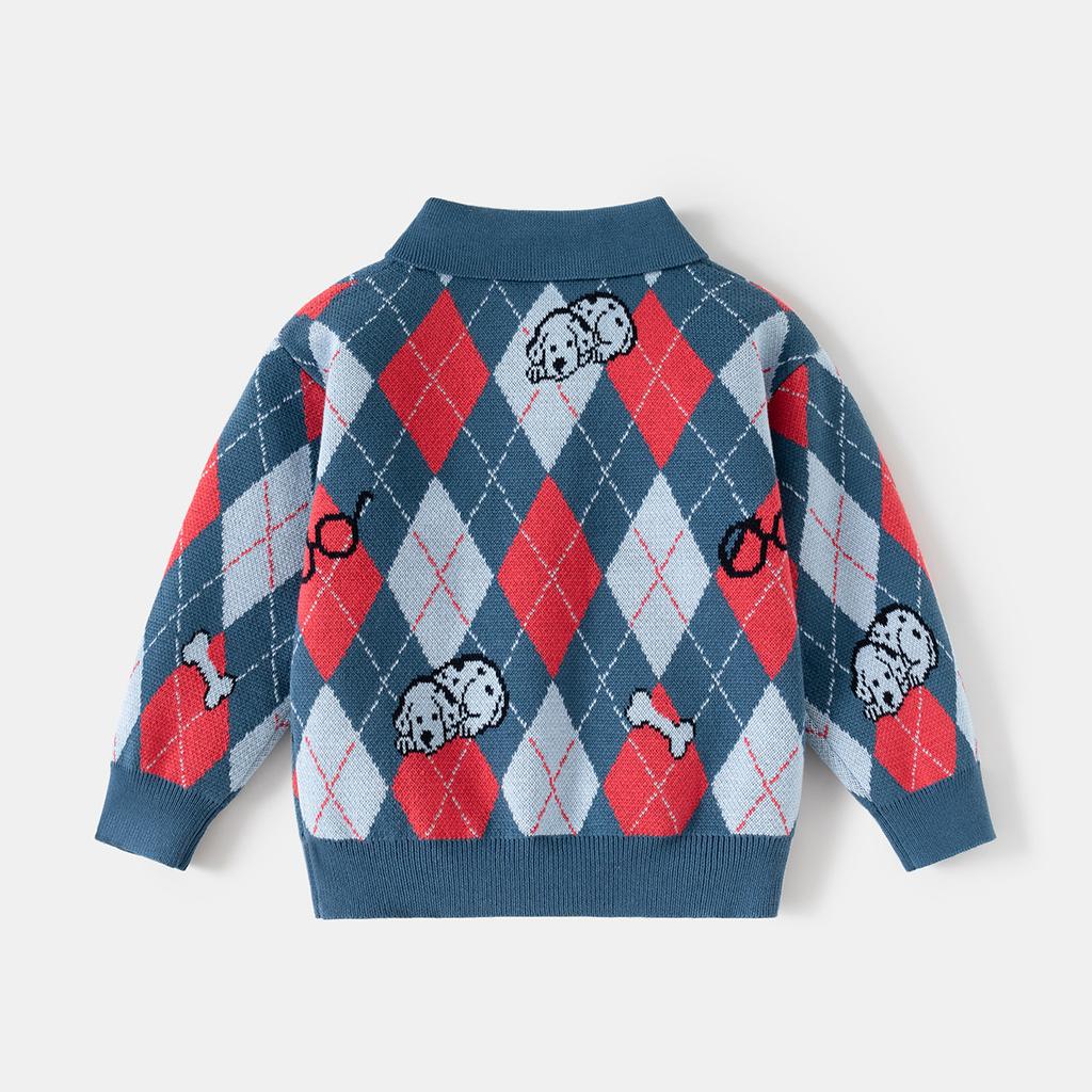 Contrasting color sweater boys autumn and winter 2025 new retro collar wear thickened long-sleeved knitted top tide