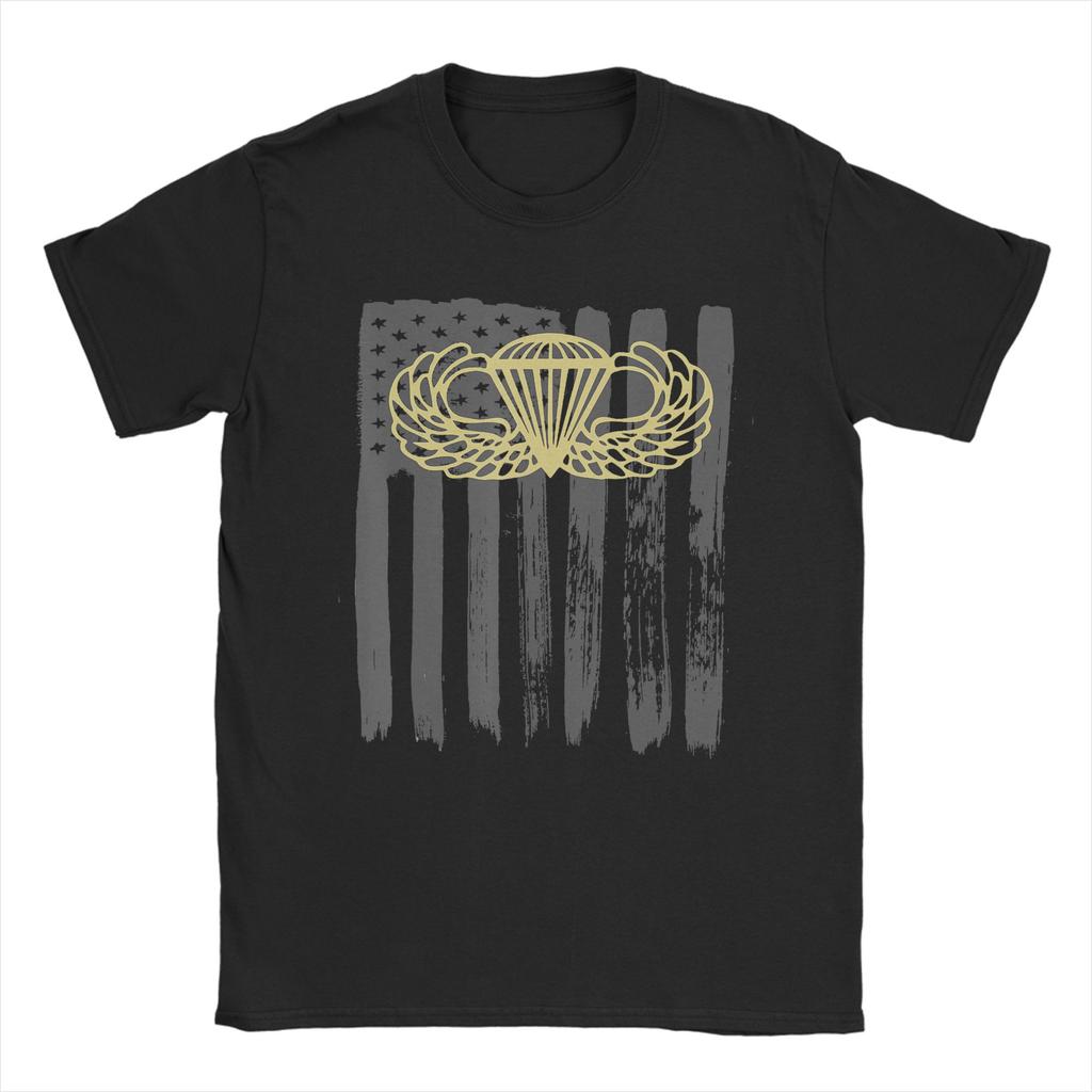 Army Parachute Wings Badge and US Flag Airborne T Shirt Short Sleeves Vintage Tops Summer 100 Cotton Oversize Tees