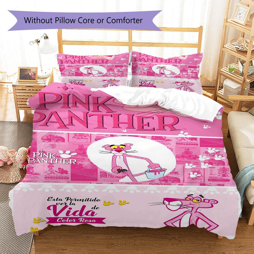 Pink Panter Mønster Sengetøj, Dyne Sæt Dynebetræk Pudebetræk Hjem Fødselsdagsgave(1 * dynebetræk + 2 * pudebetræk, uden fyld)