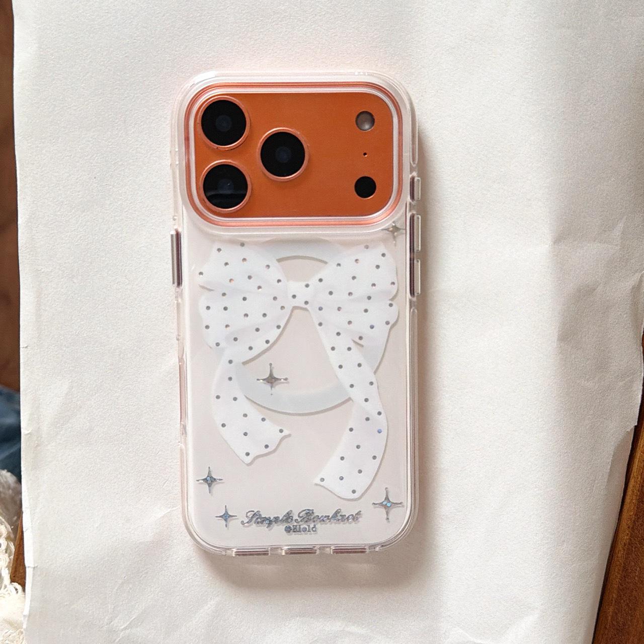 

Korean Elegant White Bow Rhinestone Phone Case for iPhone 14, 15, 16, 17 Pro Max iPhone 16