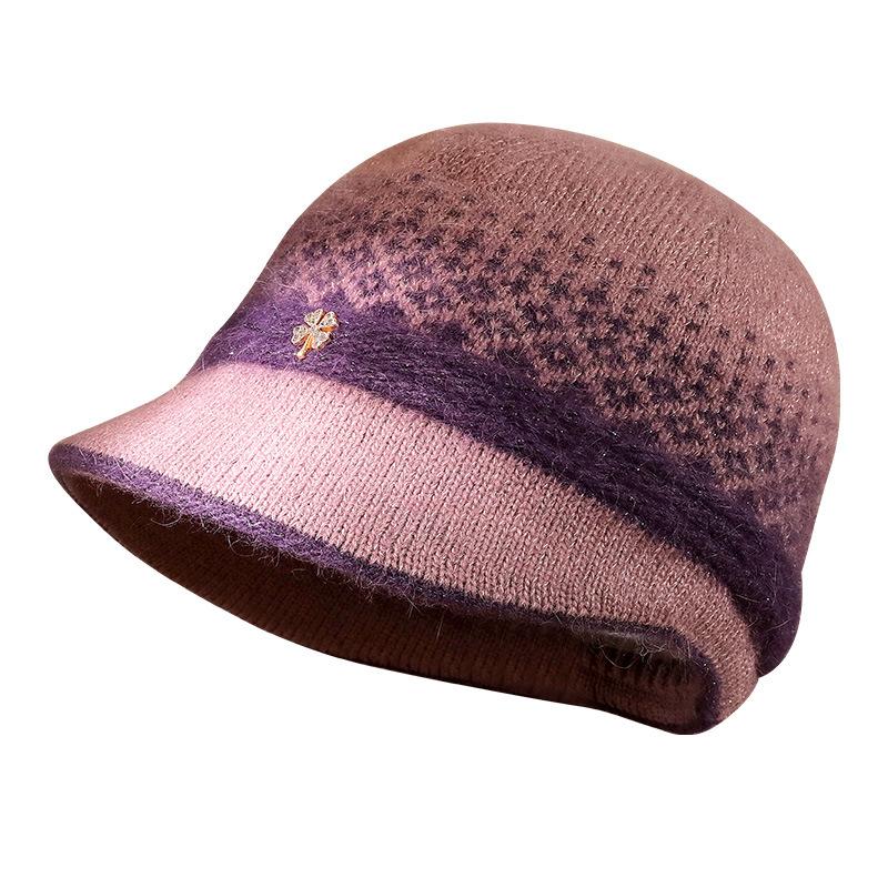 New knitted hat women's middle-aged and old autumn and winter versatile fashion mother rabbit wool basin hat fleece thickened warm hat