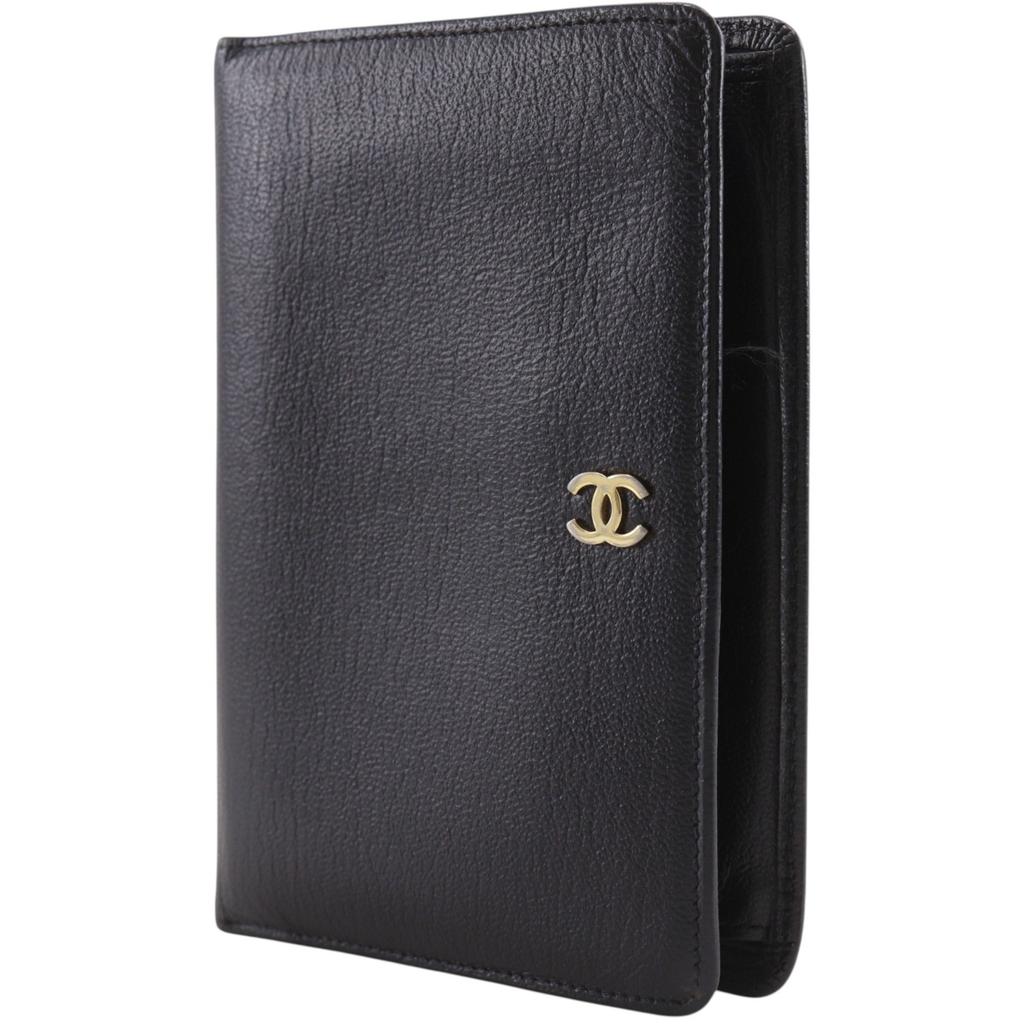 Chanel COCO Mark Bi-Fold Wallet Black Calfskin Women Used