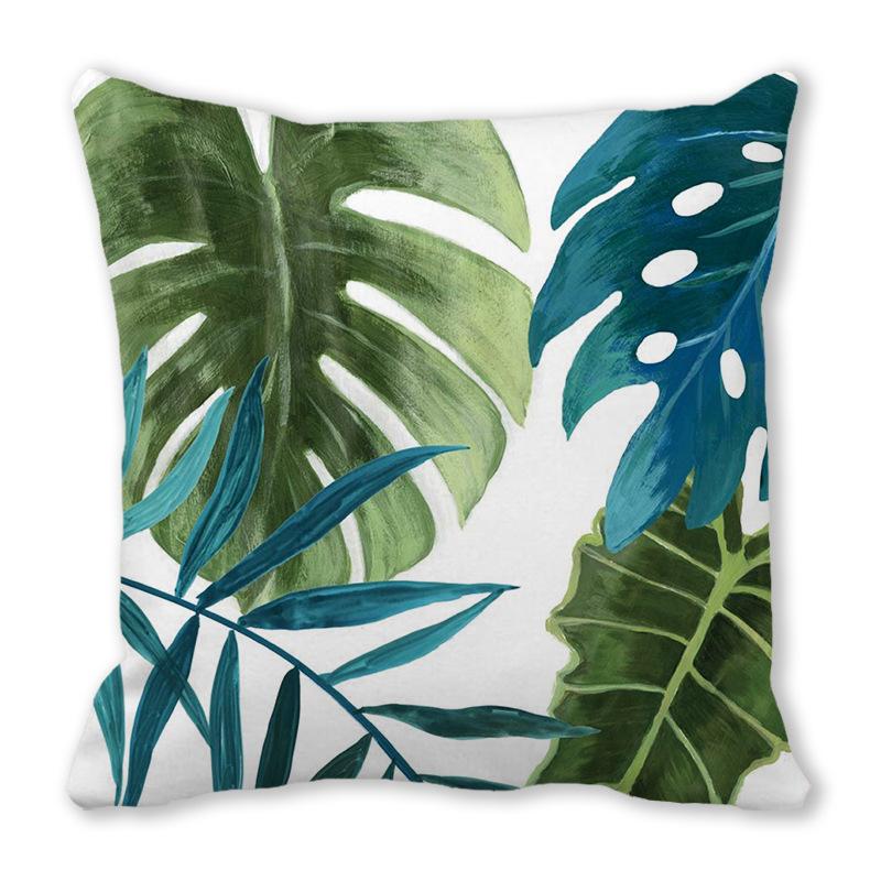 Watercolor tropical green leaf banana leaf Digital printing short plush pillow covers for sofa office cushion cover home goods