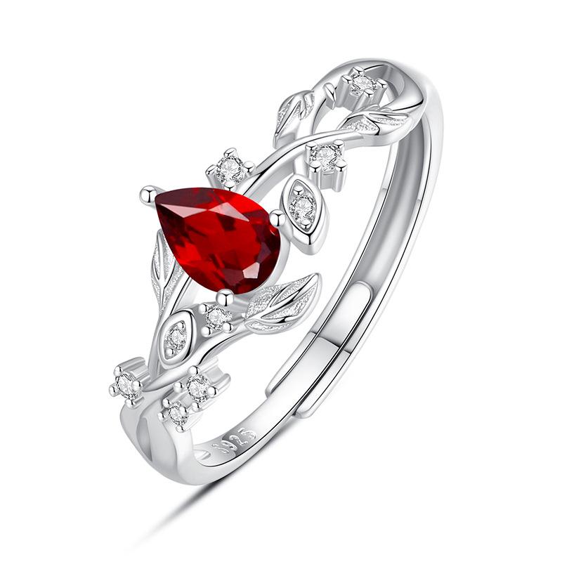 S925 Silberring Damen Lorbeerzweig Natürlicher Kristallstein Offener Mund Hand Schmuck Weißgold plattiert Nischen Design Sinn Tägliche Schmuckstücke Geschenk