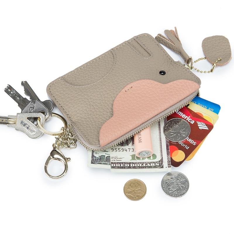 Mini baby elephant change bag, ultra-thin first layer cowhide, coin keychain storage bag, genuine leather change bag, cute girl