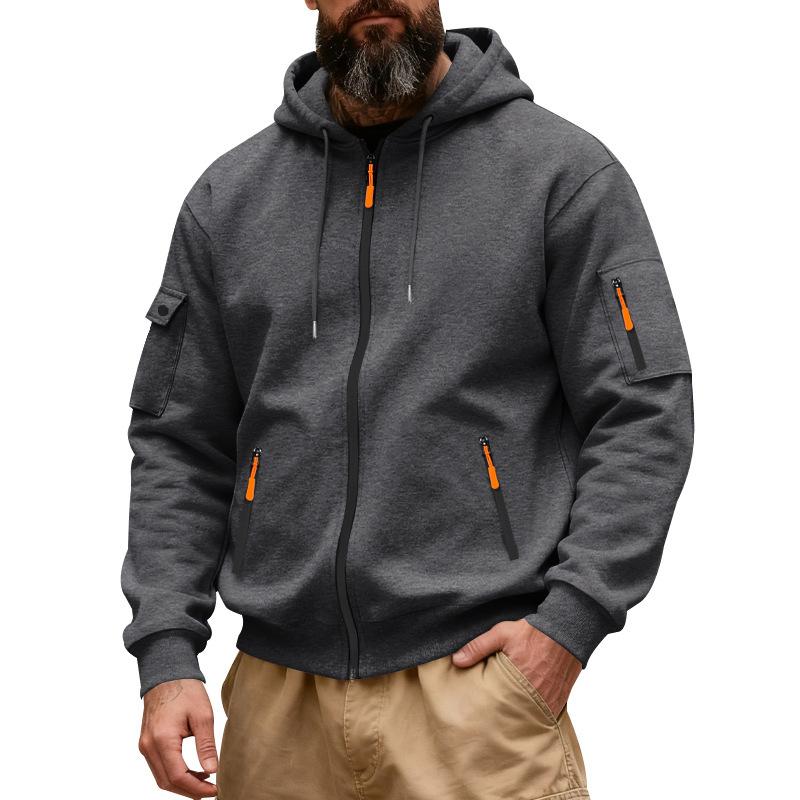 Herren Kapuzen-Arbeitskleidungs-Sweatshirt mit Reißverschluss, gefüttert mit Fleece, lockere Passform, für Pendler, für Herbst und Winter