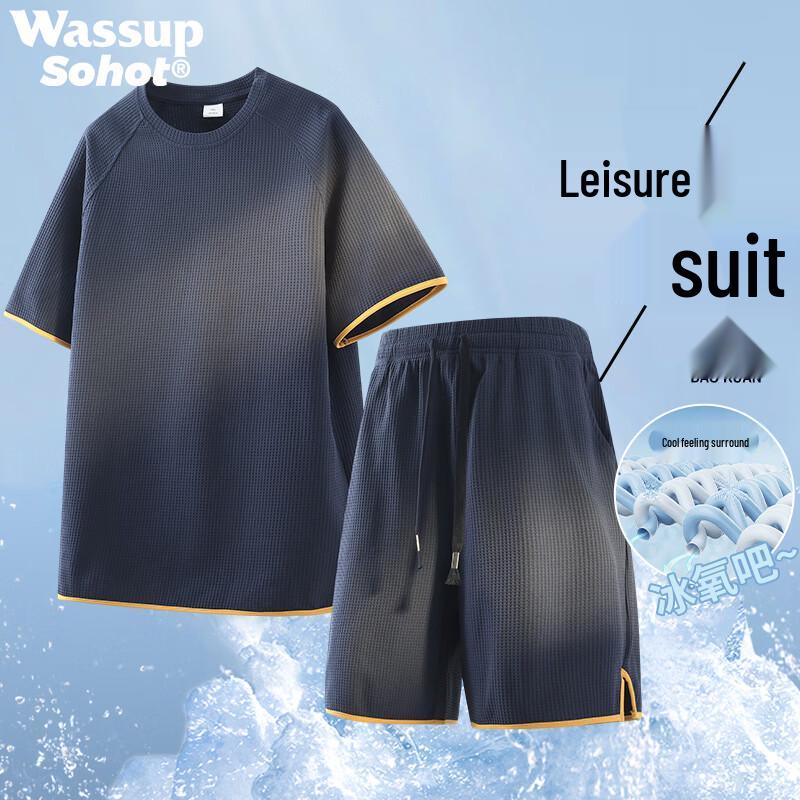 Wassup Sohot Men s Summer Breathable T-Shirt & Shorts Sportswear Set 2XL