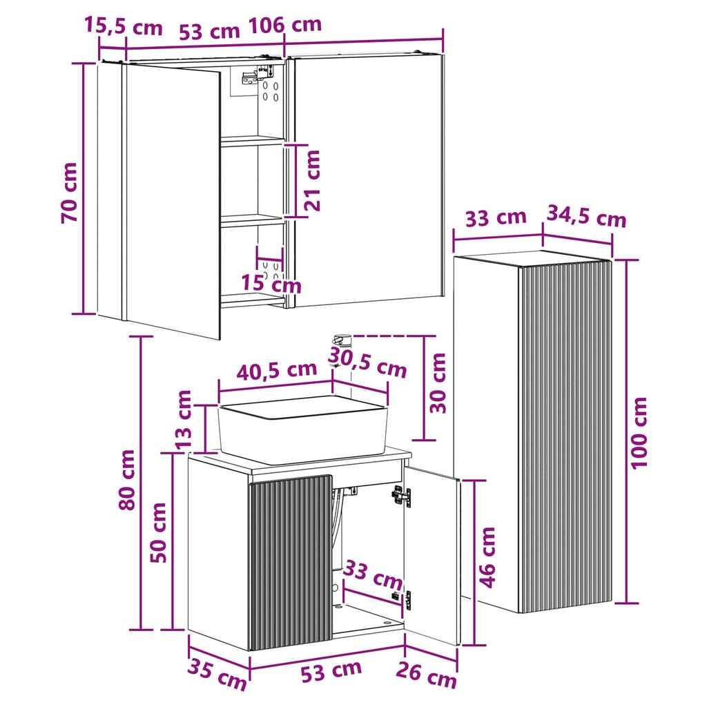 Bathroom Furniture Set 4 Pcs Artisan Oak Engineered Wood and Glass