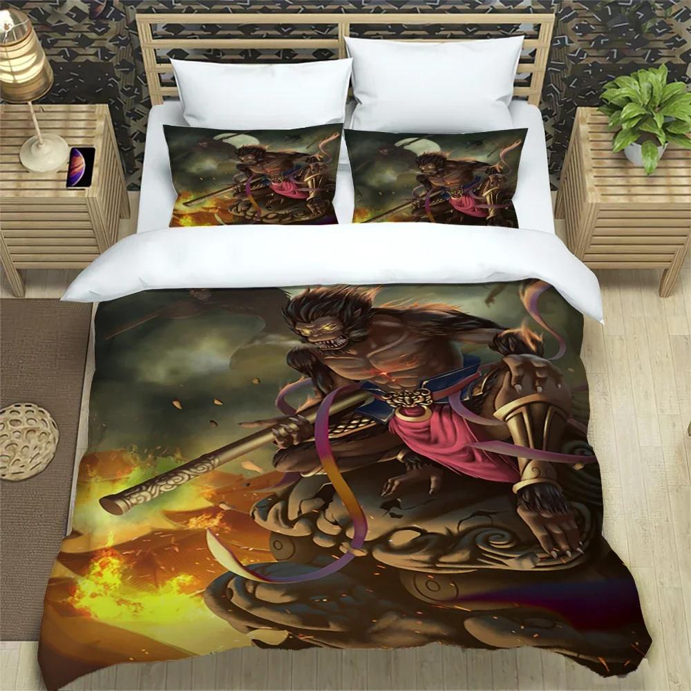 Sun WuKong Monkey King Print Three Piece Bedding Set Fashion Article Children or Adults for Beds Quilt Covers Pillowcases Gift