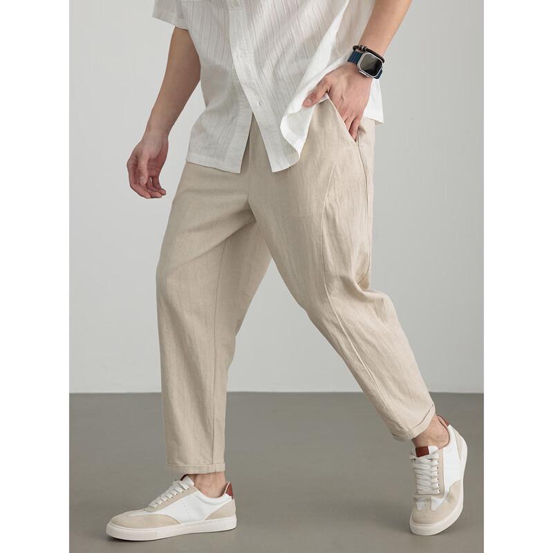 Hengyuanxiang Men's Summer Thin Cotton Linen Cropped Casual Pants
