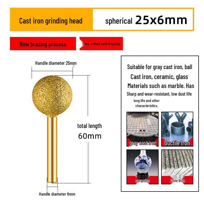 Diamond Brazed Carbide Grinding Head for Ductile Iron & Stone, Compatible with Electric Drills