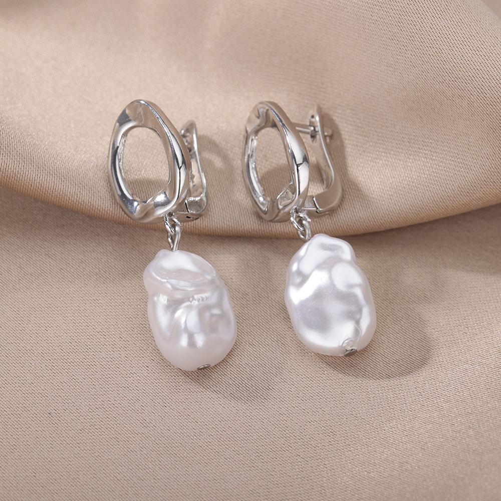 

Baroque Pearl Earrings For Women Stainless Steel Zircon Water Droplet Steel Ring Drop Earring Wedding Party Jewelry Bijoux Femme
