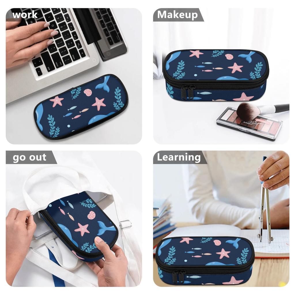 Pen Case Large Storage Space Zipper Closure Wear Resistant Polyester with Mesh Pocket Removable Divider and Pen Slots for Students
