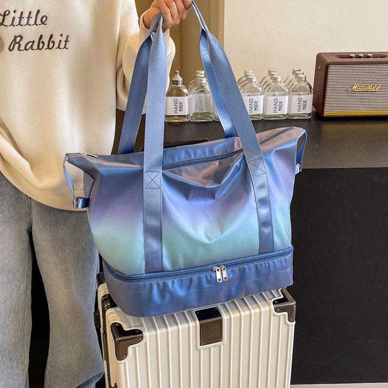 Women's gradual change smudging large capacity with shoe compartment portable travel bag dry and wet separation sports fitness bag can cover tie rod
