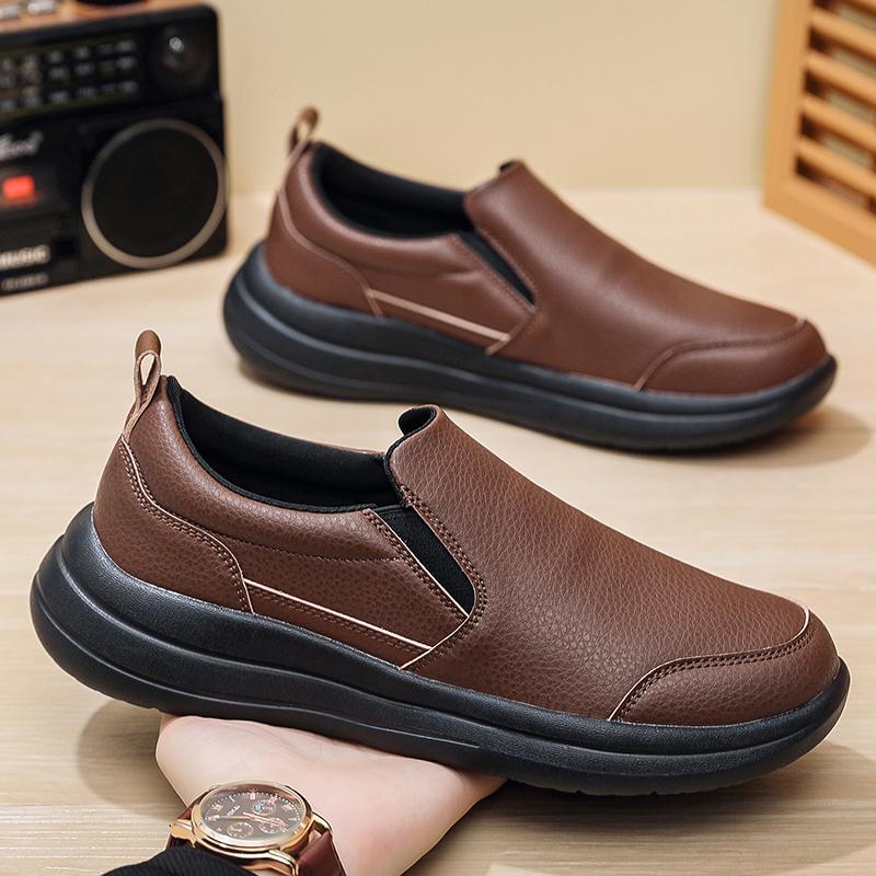 Men's Slip On Leather Sneakers Comfort Casual Sports Shoes Walking Waterproof Black Athletic Shoes Plus Big Size 48 49 50