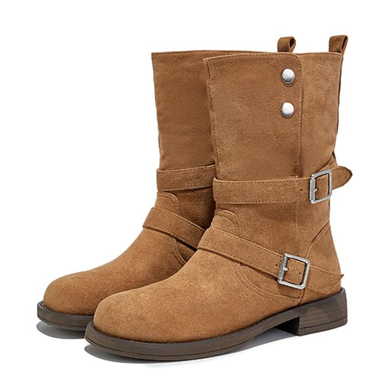 Fashion AIYUQI2025 New Women's Western Cowboy Boots Non-Slip Buckle Women Motorcycle Boots Large-Size Autumn/Winter Mid-Cut Female Boots