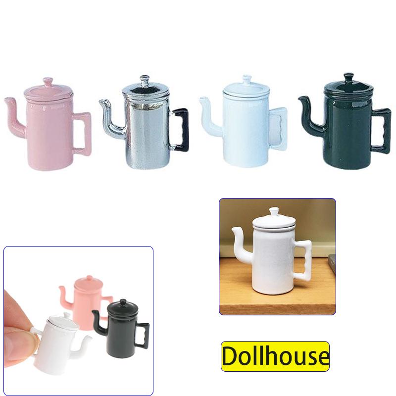 1:12 Cute Dollhouse Miniatures Kettle With Lid Models Kitchen Accessories For Doll House Decor Kids Pretend Play Toys DIY Gifts