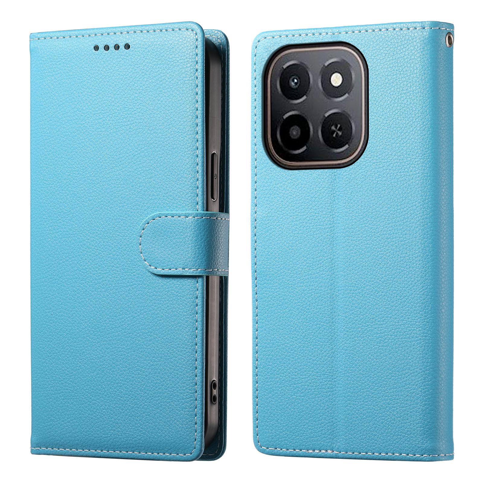 

Phone Case For Honor X6c 4G/X5b/X5b Plus Magnetic Snap Litchi Texture Leather Wallet Cover with Wrist Strap D