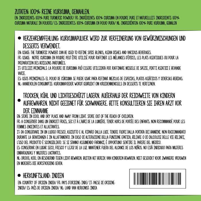 Poudre De Curcuma (1 Kg.), Curcuma 100% Naturel, Racine De Curcuma Séchée Et Moulue Doucement, Bien Sûr Sans Additifs, Végétalienne