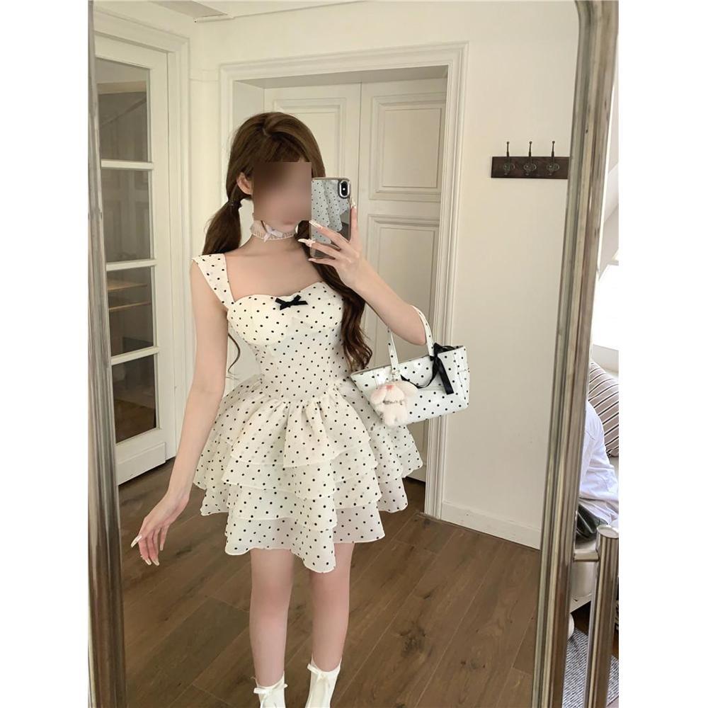 French Polka Dot Bow Princess Dress Suspender Dress Women's Summer Spice Girl Premium Birthday Gift Skirt