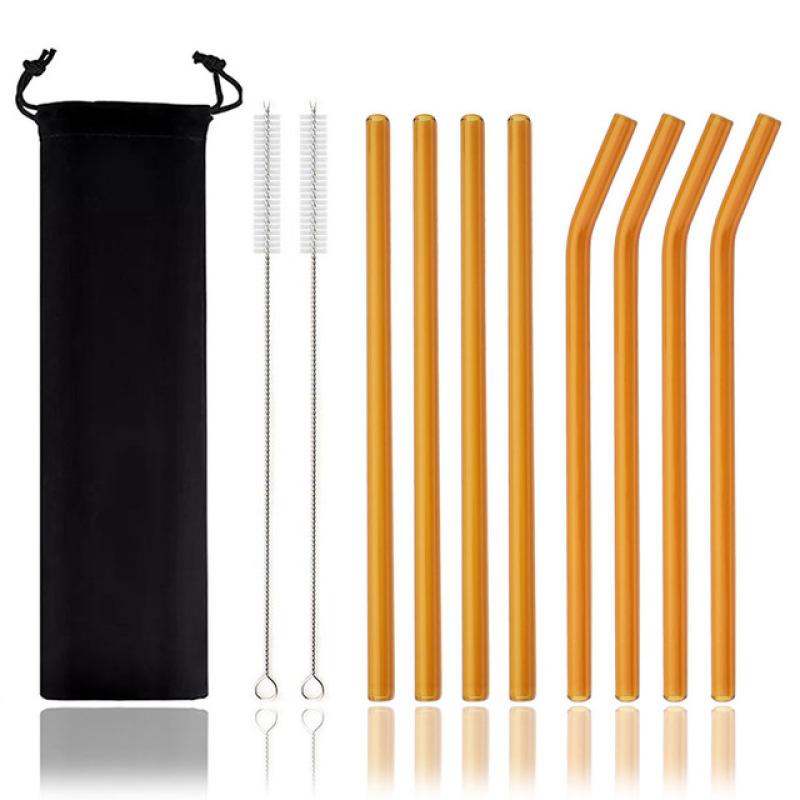 8x200 mm opakovaně použitelné brčko na pití z vysoce borosilikátového skla sada brček Smoothies koktejlové tyčinky brčka se sáčkem na štětce