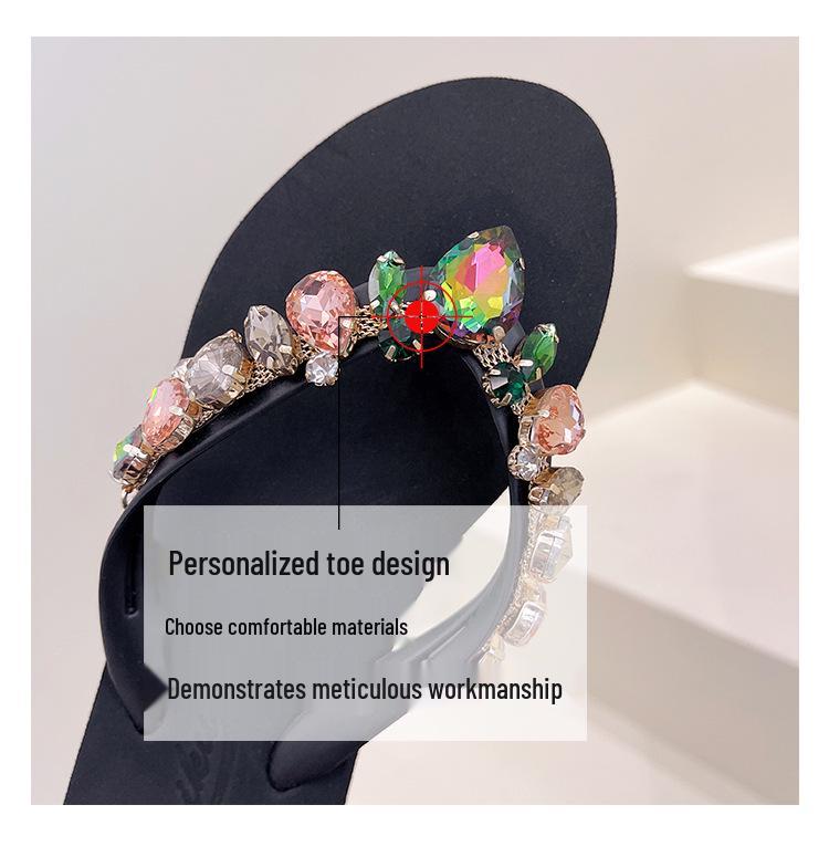 Summer Peach Heart Rhinestone Flip Flops - Women's Casual Beach Flats